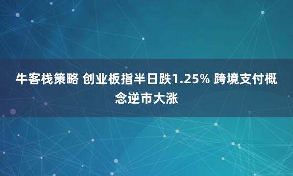 牛客栈策略 创业板指半日跌1.25% 跨境支付概念逆市大涨